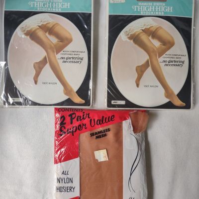 Lot of Assorted Vintage Kmart Ladies' Nylon Mesh Thigh High Stockings 4 Pair NOS