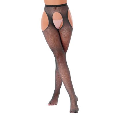 Black Women Hollow Out Stockings Elastic Waistband Cutout Crotchless Pantyhose