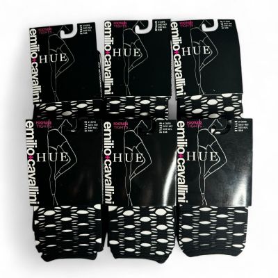 HUE Emilio Cavallini Womens Geo Net Footless Tights Size M/L Black 6 Pairs New