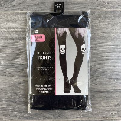 Adult Black Skull Knee Tights Scary Costume Dress Up Cosplay Clubwear Gothic