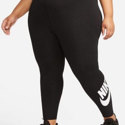 Nike Women's Sportswear Essential High-Waisted Graphic Leggings-Black- Size: 1X