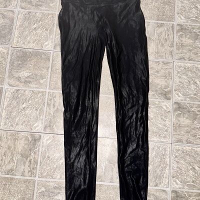 SPANX Leggings Black Womens Size Medium Faux Leather Shiny Textured Sexy EUC