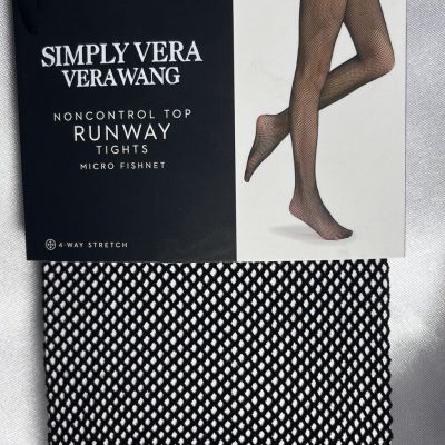 Simply Vera Size 2 Black Micro-Fishnet Tights Non-Control Top (120-170 lbs) NIP