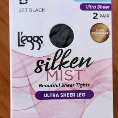 Leggs Silken Mist 10 PAIRS Ultra Sheer Leg Tights B JET BLACK Control Top 97694