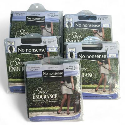 No Nonsense Sheer Endurance Control Top Pantyhose Almost Black Size B 5 Pairs