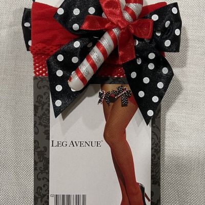 Leg Avenue Thigh High Nylon Stockings Christmas Candy Cane