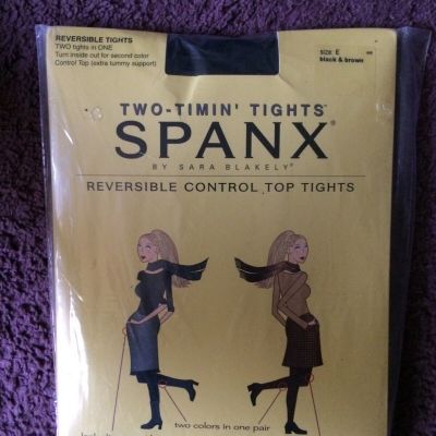 Spanx sz E  Black/Brown Two Timin Tights Reversible  Control Top Tights #005 NWT