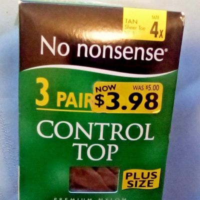 No Nonsense 3 Pairs Size 4x Control Top TAN Sheer Toe NQ5