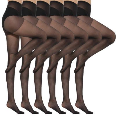 Pantyhose for Women Nylon Sheer Tights 6 Pairs 20Den Black Medium