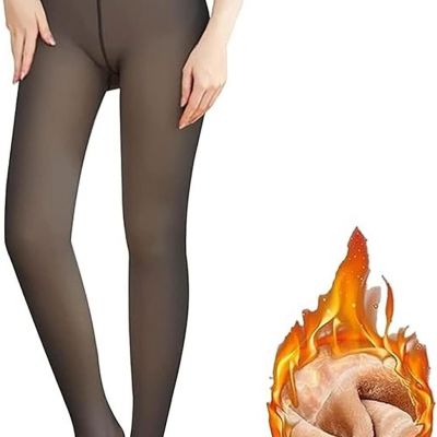 Women Fleece Lined Tights Fake Translucent High Waist Thermal Pantyhose