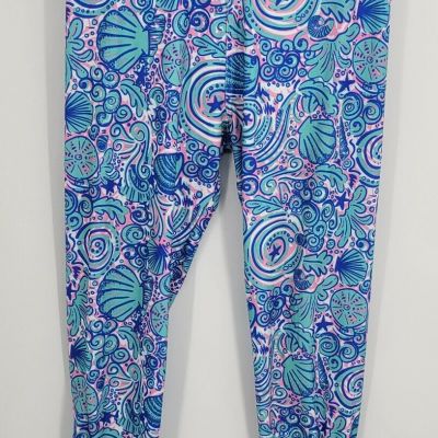 Simply Southern Leggings Womens One Size Blue Pink Paisley Swirl Activewear