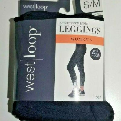 Women's Performance Leggings S/M Cell Phone Pocket Black Ankle Length NEW 4-8