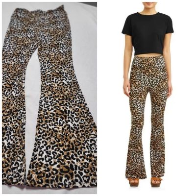 New No Boundaries Groovy Festival Leopard Flared Leggings Size Large 11-13