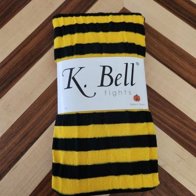 NWT K Bell Women's Halloween Tights Yellow And Black Striped Tights Size M/L