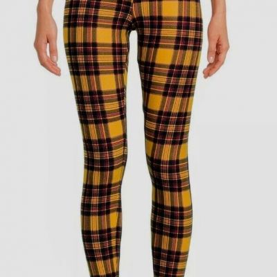 No Boundaries Juniors' Sueded Leggings Yellow Plaid 3XL (21) NWT