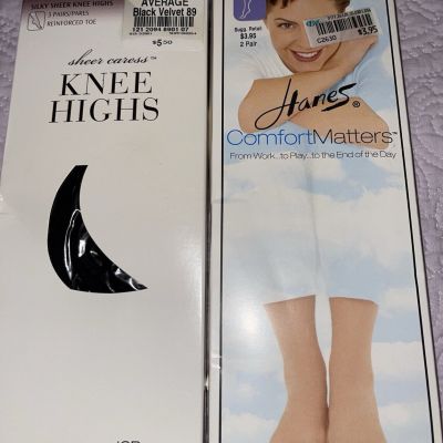 Two New Packages Of Knee High Pantyhose Average Black 5 Pair