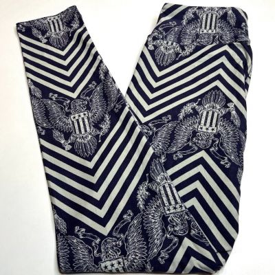 NEW LuLaRoe OS Leggings HTF BLUE GRAY July USA Military EAGLE Flag CHEVRON Bird