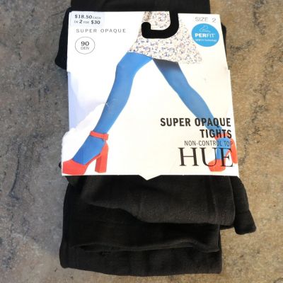 NWT! HUE SZ 2 Black Super Opaque Tights U11923