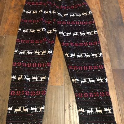 WOMENS FLEECED LINED HEAVY REINDEER LEGGINGS SIZE ONE SIZE