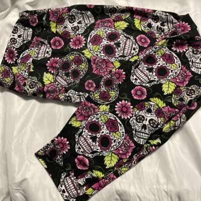 Juniors  Leggings Candy Sugar Skull Skeletons Print Buttery Soft Size 3x