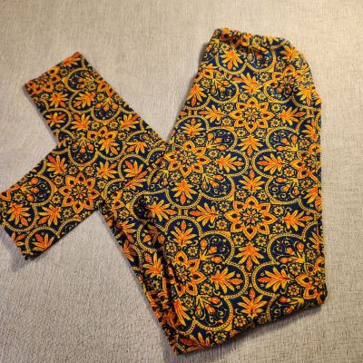 Lularoe Leggings OS One Size Orange Blue Yellow Color Pattern