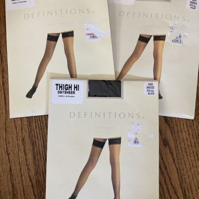 Definitions Thigh High Stockings Daysheer, One Size Fits All, 1 Black & 2 Ivory