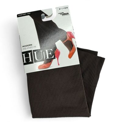 HUE Modern Rib Knee High Espresso Brown Womens One Size Banded Top | 1 Pair NWT