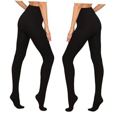 Fleece Lined Tights for Women, 2 Pairs Opaque Warm Tights Small Black&black