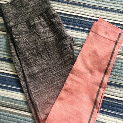 ITZON Women's Flexible Yoga Activewear Legging Pants Peach/Gray Size (L )#L704