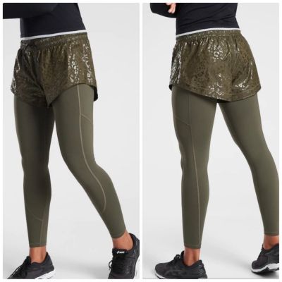 Athleta Women's Green Rainier Inset shorts Leggings in 1 Tight NEW