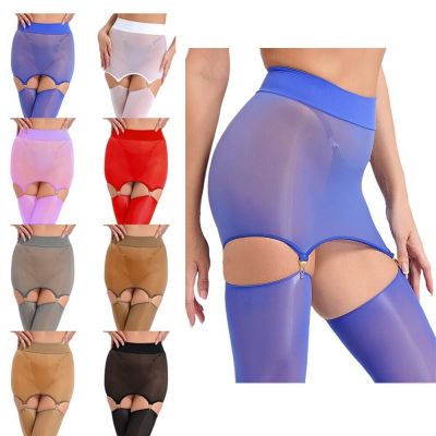 US Women's Glossy See Through Ultra Thin Bodycon Skirts with Garter Clips