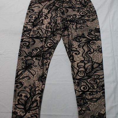 Lily by Firmiana Women's Plus Floral Leggings CD4 Black/Beige Size 4XL NWT