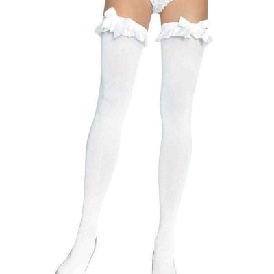 Opaque Thigh Highs With Satin Ruffle Trim and Bow