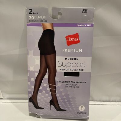 Hanes Premium Womens Modern Support Tights Control Top Black Large - ONLY 1 PAIR