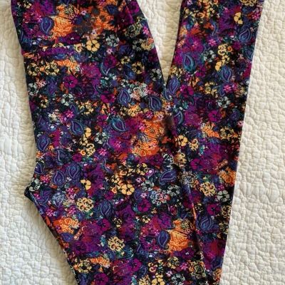 LuLaRoe Leggings OS Magenta Yellow Black Paisley Floral Medallions Leggings