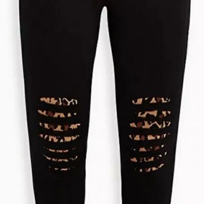 TORRiD x BLACK SLASHED KNEE W/LEOPARD LEGGiNGS PLUS SiZE 4X (26) x NEW W/TAGS