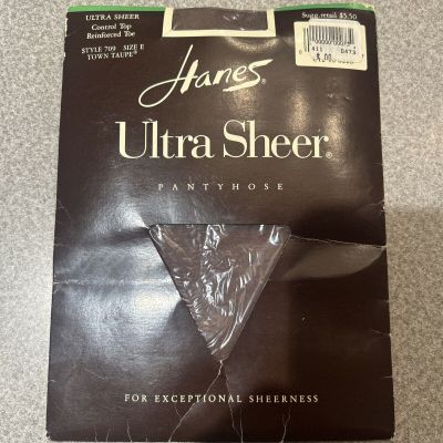 Vintage Hanes Ultra Sheer Town Taupe Size E Style 709 Reinforced Toe Control Top