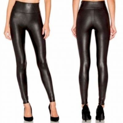 SPANX Faux Leather Moto Leggings High Waisted Stretch Black Slimming Skinny S