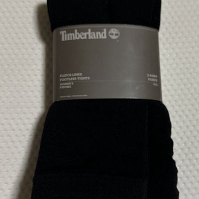 Timberland Ladies Fleece Lined Footless Black Tights M/L 2 Pairs brand New