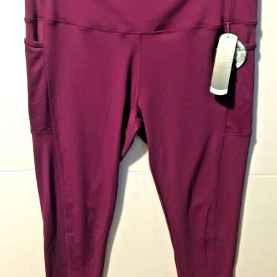 Daisy Fuentes Fit 3X Maroon Workout Exercise Leggings Elastic Waist NEW NWT