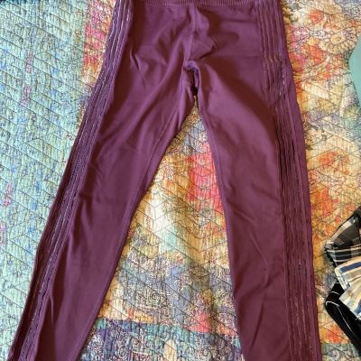 VICTORIA'S SECRET PINK PURPLE BURGUNDY SMALL YOGA PANTS LOGO STRIPED LEGGINGS