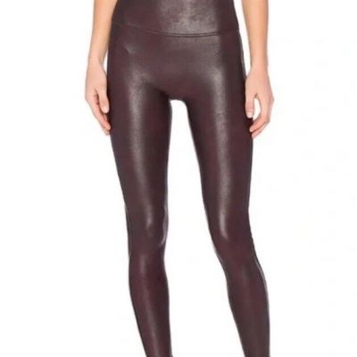 SPANX Faux Leather Burgundy Wine Shiny High Waisted Leggings Medium