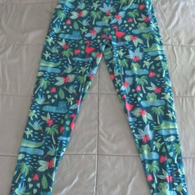 FABULEGS Palm FROG Flamingo Turtle Bird Hippo Soft LEGGINGS Ladies Sz XL 22+