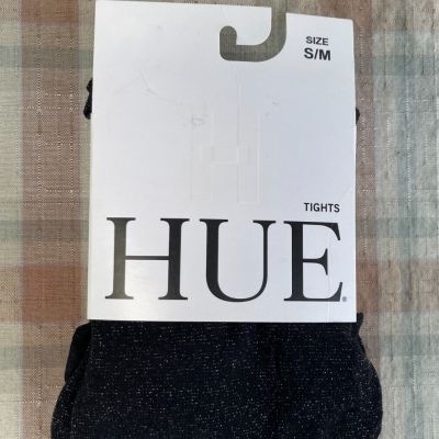 HUE Women's S/M Metallic Footed Tights Black/Silver