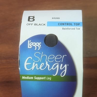 2014 Leggs Sheer Energy Control Top Size B Off Black Med Support Leg NOS 65205