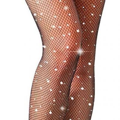MengPa Women's Fishnets Sparkly Tights High Waist Rhinestone Stockings Sexy Part