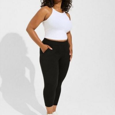 Torrid Crop Signature Waist Rib Knit Pocket Legging; Black; Size 1