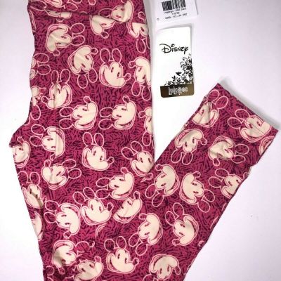 LuLaRoe Disney Leggings Pink Mickey Mouse Face Vintage Style One Size NWT 110700