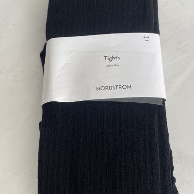 NWT NORDSTROM RIBBED SWEATER VISCOSE FOOTED TIGHTS BLACK SIZE M/L