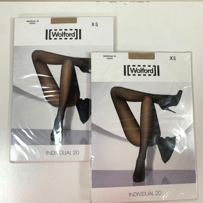 2 Wolford NWT $98 Individual 20 Tights Pantyhose Cosmetic Tone Size XS